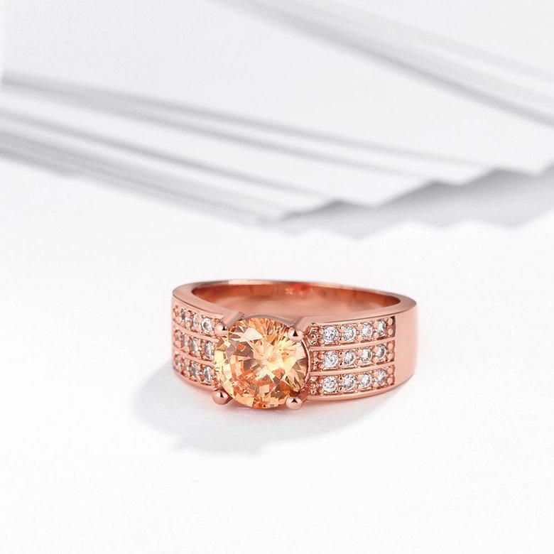Wholesale Romantic Rose Gold Round champagne CZ Ring For Women Crystal Stone Engagement Ring  TGCZR045 3