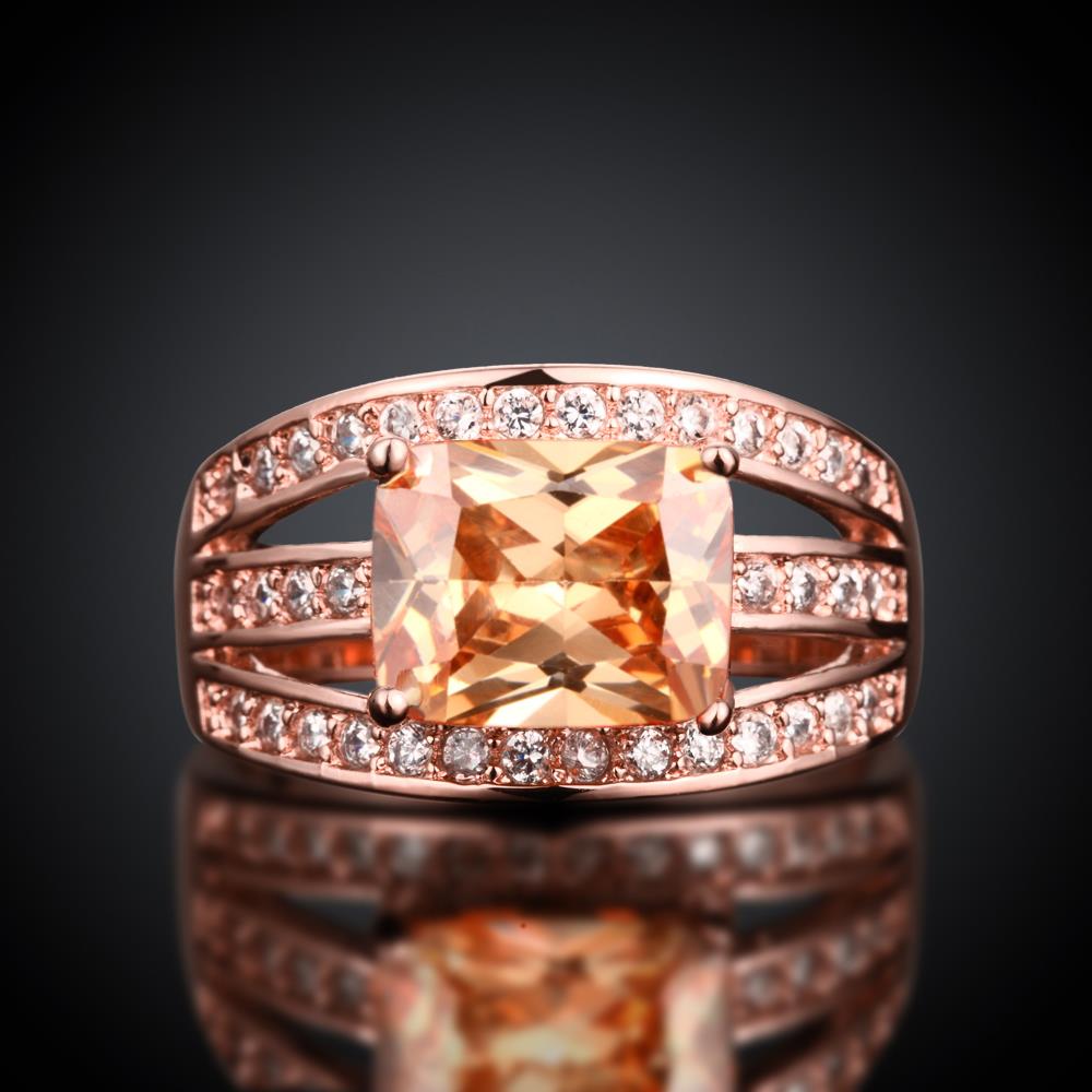 Wholesale Bohemia Rose Gold Geometric hollow champagne CZ Ring  Engagement Wedding Rings Large Fashion jewelry TGCZR072 3
