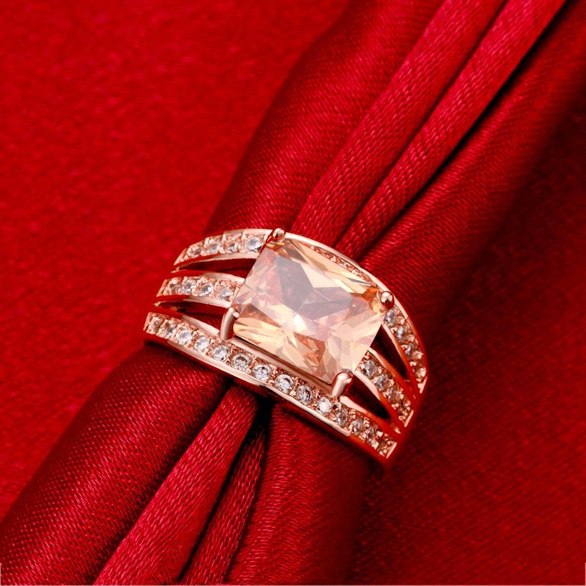 Wholesale Bohemia Rose Gold Geometric hollow champagne CZ Ring  Engagement Wedding Rings Large Fashion jewelry TGCZR072 4