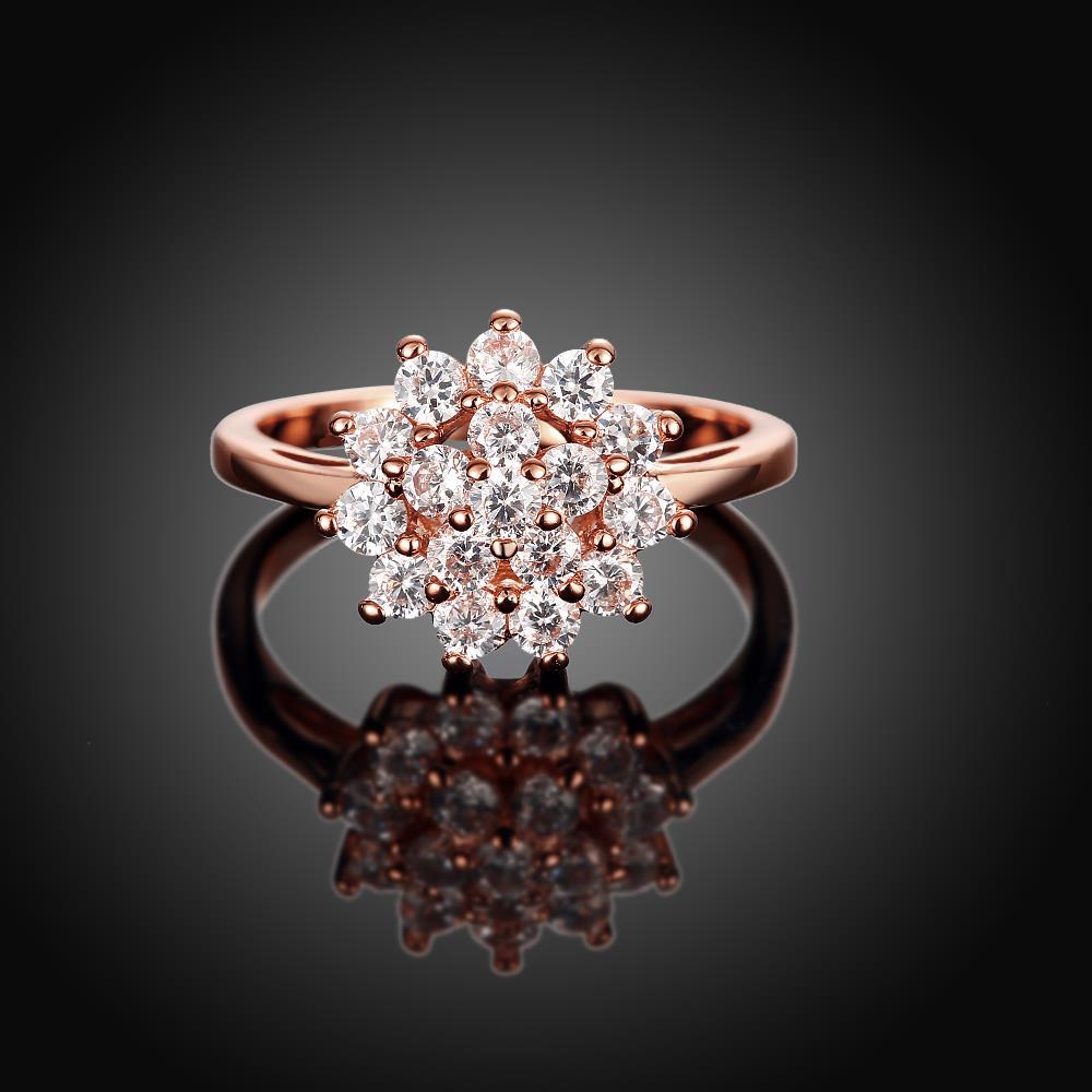 Wholesale Romantic Rose Gold Plated White CZ Ring Luxury Crystal Flower Rings For Women Wedding Engagement jewelry TGCZR138 1