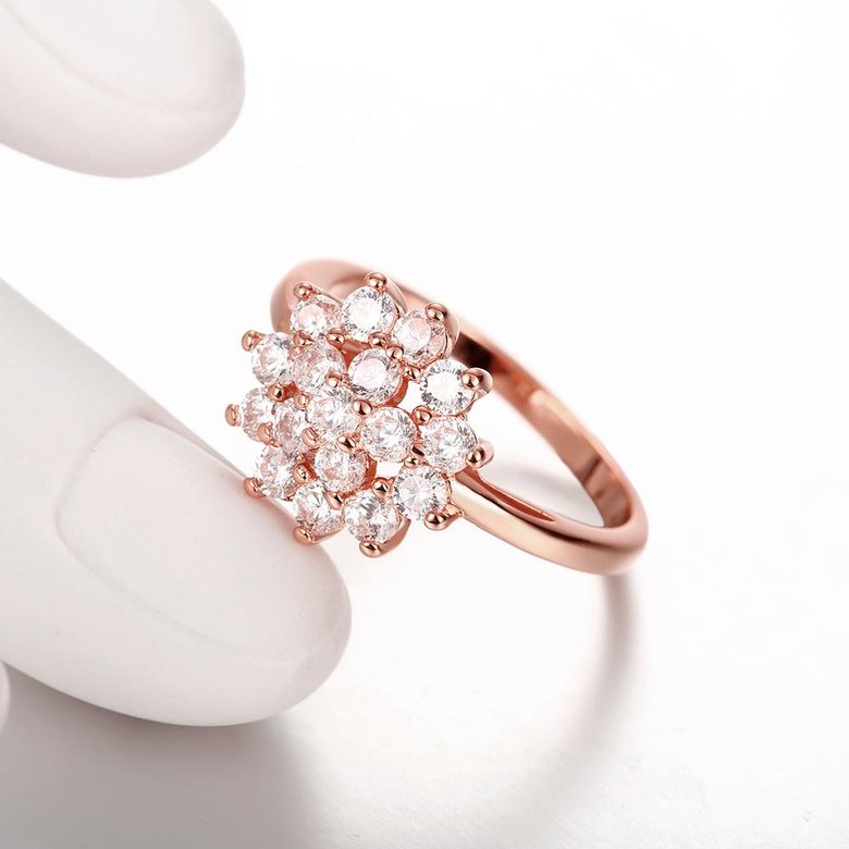 Wholesale Romantic Rose Gold Plated White CZ Ring Luxury Crystal Flower Rings For Women Wedding Engagement jewelry TGCZR138 3