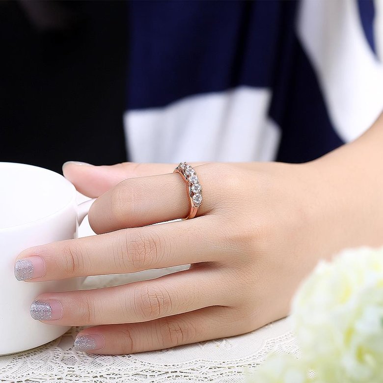 Wholesale Classic Rose Gold Geometric White CZ Ring  for Women Luxury Wedding party Fine Fashion Jewelry TGCZR142 4