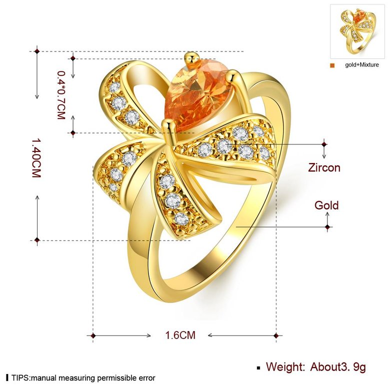 Wholesale Korean Fashion gold plated Crystal zircon Ring Gold Color Flower Shape Elegant Vintage Rings For Women wedding party Jewelry TGCZR145 0
