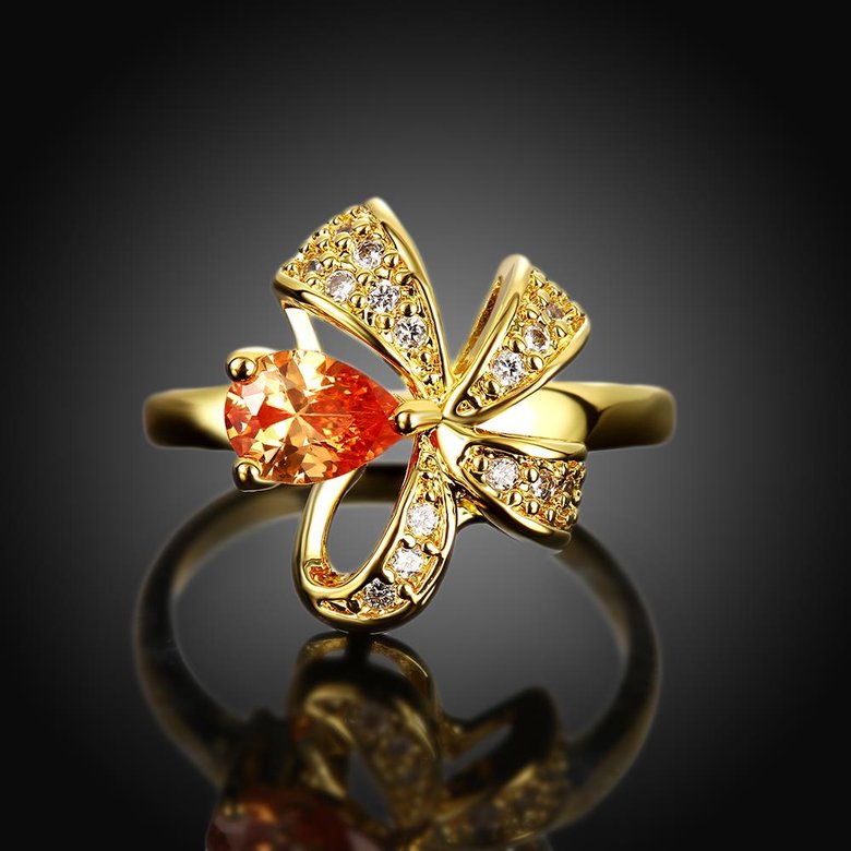 Wholesale Korean Fashion gold plated Crystal zircon Ring Gold Color Flower Shape Elegant Vintage Rings For Women wedding party Jewelry TGCZR145 1