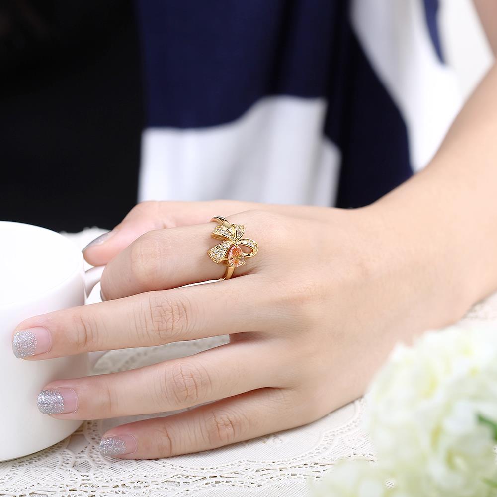 Wholesale Korean Fashion gold plated Crystal zircon Ring Gold Color Flower Shape Elegant Vintage Rings For Women wedding party Jewelry TGCZR145 4