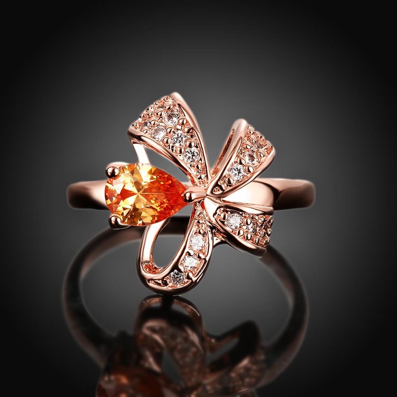 Wholesale Korean Fashion rose gold Crystal zircon Ring Gold Color Flower Shape Elegant Vintage Rings For Women wedding party Jewelry TGCZR146 1