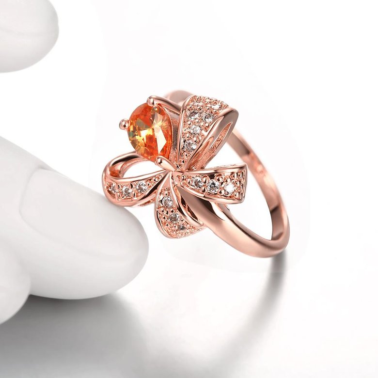 Wholesale Korean Fashion rose gold Crystal zircon Ring Gold Color Flower Shape Elegant Vintage Rings For Women wedding party Jewelry TGCZR146 3