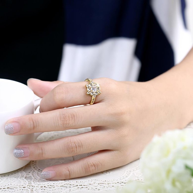 Wholesale Romantic 24K Gold Plated White CZ Ring Luxury Crystal Flower Rings For Women Wedding Engagement jewelry TGCZR147 0