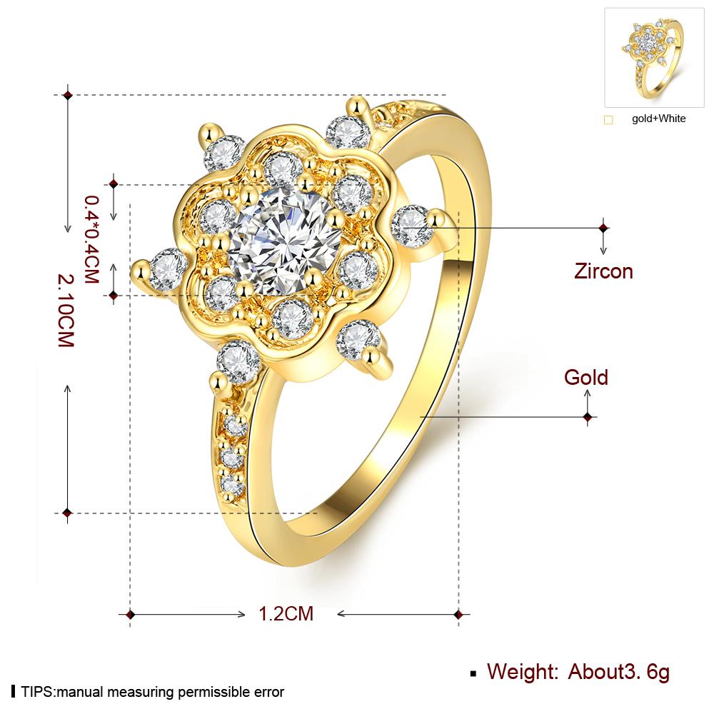 Wholesale Romantic 24K Gold Plated White CZ Ring Luxury Crystal Flower Rings For Women Wedding Engagement jewelry TGCZR147 1