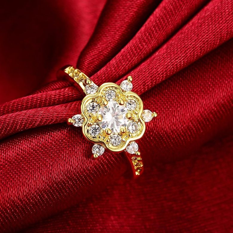 Wholesale Romantic 24K Gold Plated White CZ Ring Luxury Crystal Flower Rings For Women Wedding Engagement jewelry TGCZR147 3