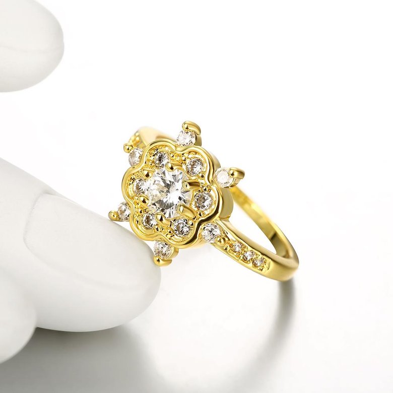 Wholesale Romantic 24K Gold Plated White CZ Ring Luxury Crystal Flower Rings For Women Wedding Engagement jewelry TGCZR147 4