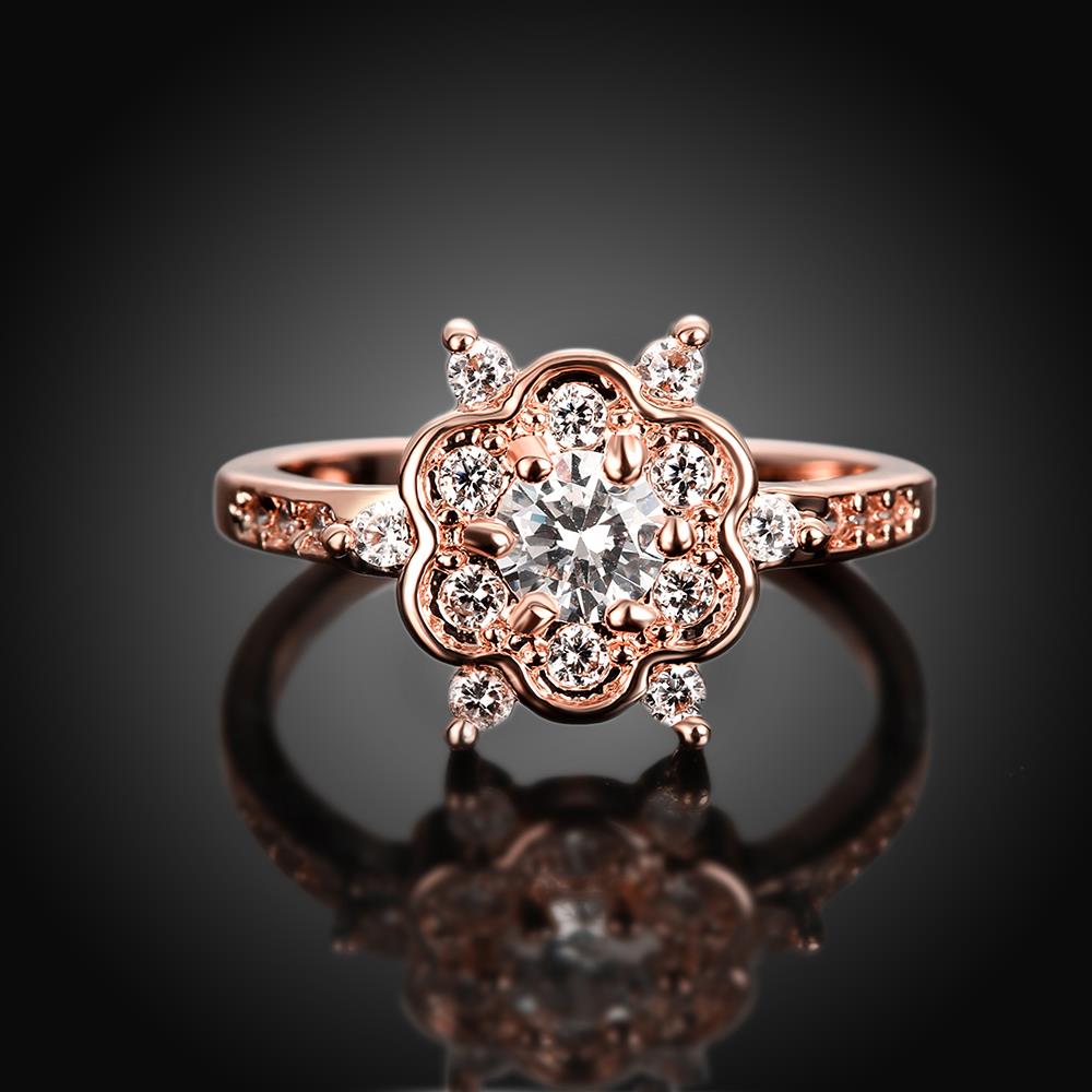 Wholesale Romantic Rose Gold Plated White CZ Ring Luxury Crystal Flower Rings For Women Wedding Engagement jewelry TGCZR149 3
