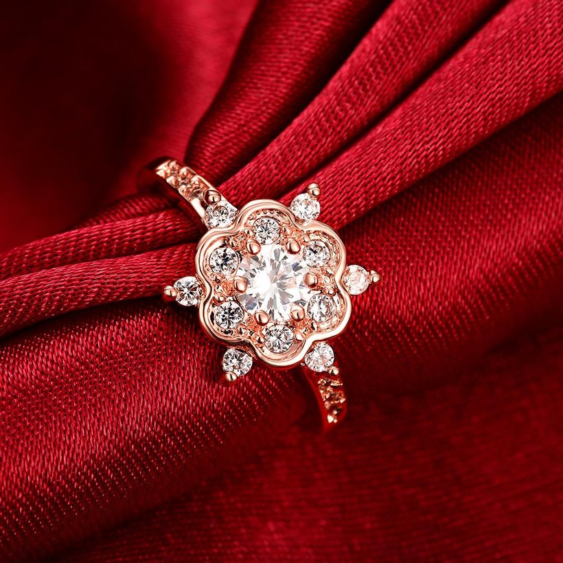Wholesale Romantic Rose Gold Plated White CZ Ring Luxury Crystal Flower Rings For Women Wedding Engagement jewelry TGCZR149 4