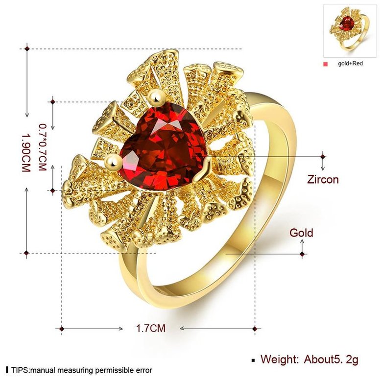 Wholesale Fashion Classic 24K Gold Heart shape Ring Big Red CZ Stone Exaggeration Party Rings Jewelry TGCZR151 0