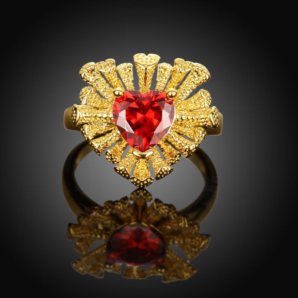 Wholesale Fashion Classic 24K Gold Heart shape Ring Big Red CZ Stone Exaggeration Party Rings Jewelry TGCZR151 1