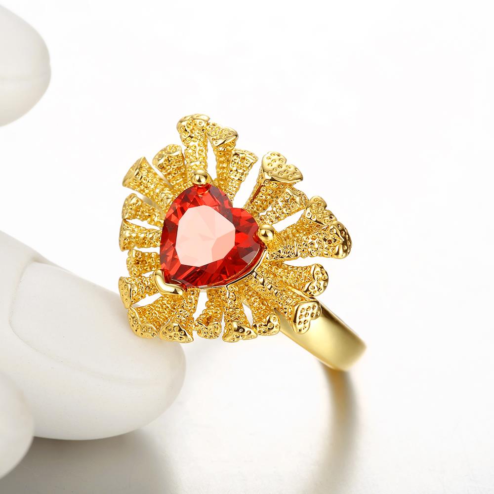Wholesale Fashion Classic 24K Gold Heart shape Ring Big Red CZ Stone Exaggeration Party Rings Jewelry TGCZR151 3