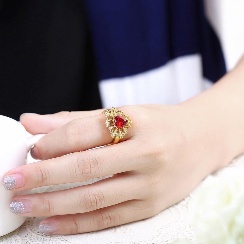 Wholesale Fashion Classic 24K Gold Heart shape Ring Big Red CZ Stone Exaggeration Party Rings Jewelry TGCZR151 4