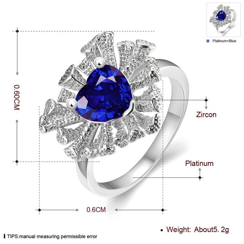 Wholesale Fashion Classic platinum Heart shape Ring Big blue CZ Stone Exaggeration Party Rings wedding Jewelry TGCZR155 0