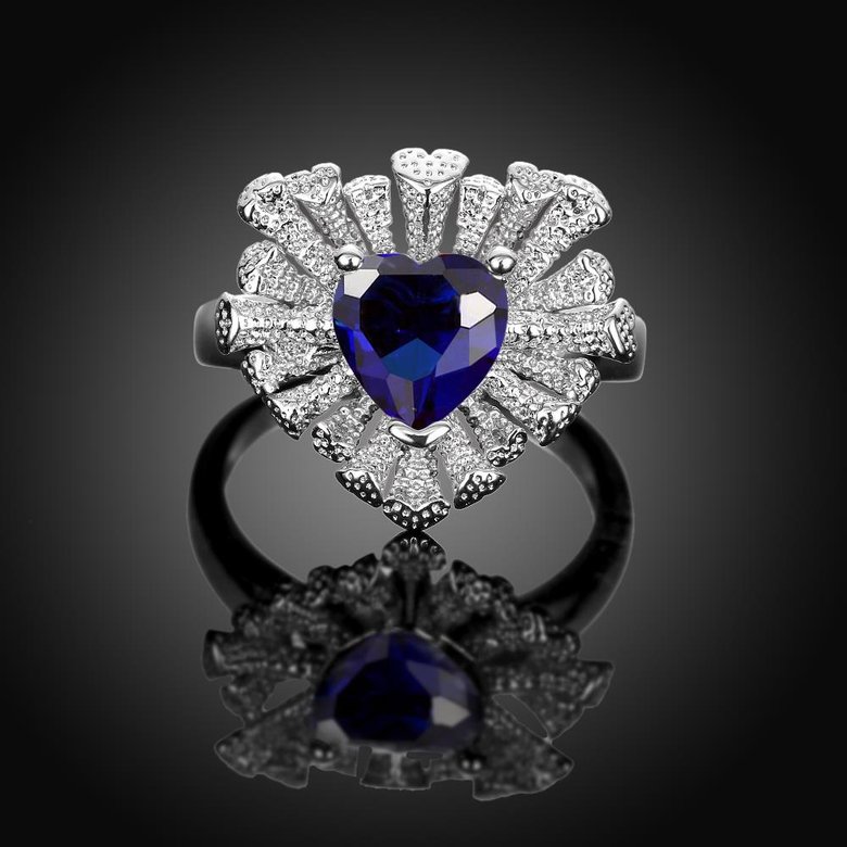 Wholesale Fashion Classic platinum Heart shape Ring Big blue CZ Stone Exaggeration Party Rings wedding Jewelry TGCZR155 1