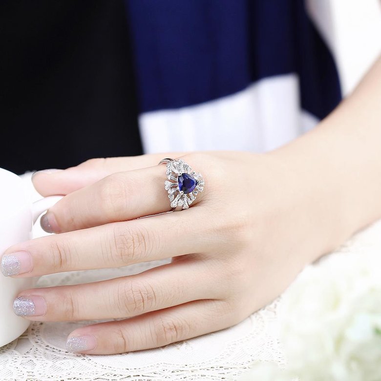 Wholesale Fashion Classic platinum Heart shape Ring Big blue CZ Stone Exaggeration Party Rings wedding Jewelry TGCZR155 2