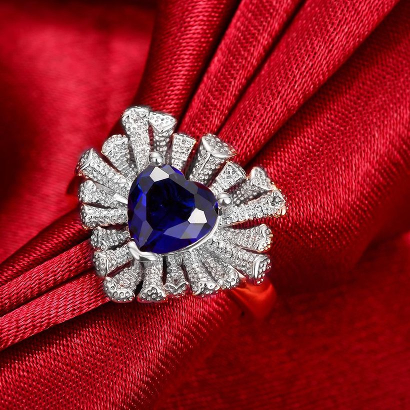 Wholesale Fashion Classic platinum Heart shape Ring Big blue CZ Stone Exaggeration Party Rings wedding Jewelry TGCZR155 3