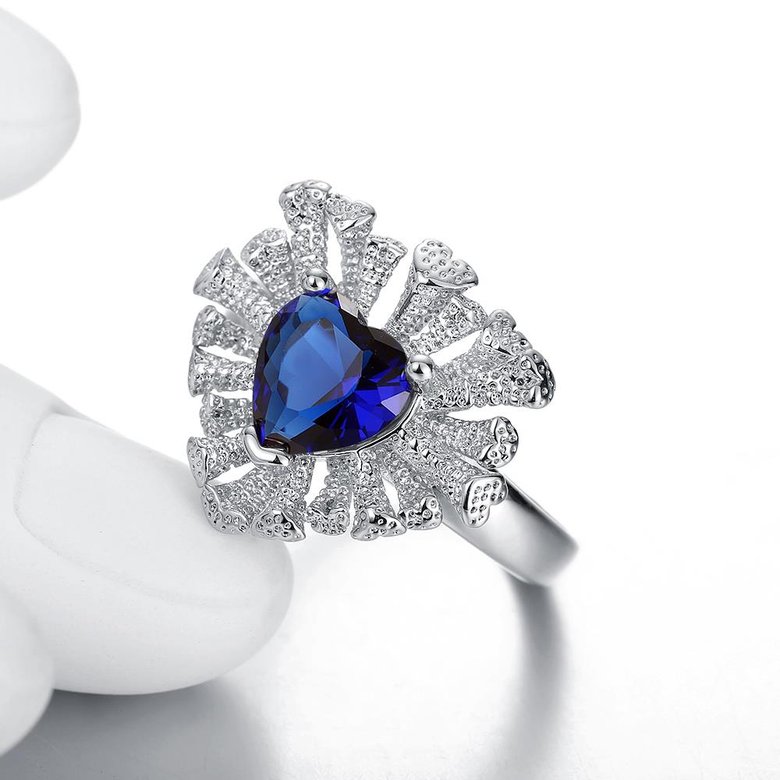 Wholesale Fashion Classic platinum Heart shape Ring Big blue CZ Stone Exaggeration Party Rings wedding Jewelry TGCZR155 4