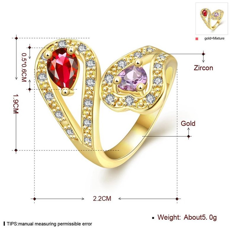 Wholesale Fashion Classic 24K Gold Heart shape Ring Big Red purple CZ Stone Exaggeration Party Rings Jewelry TGCZR167 0