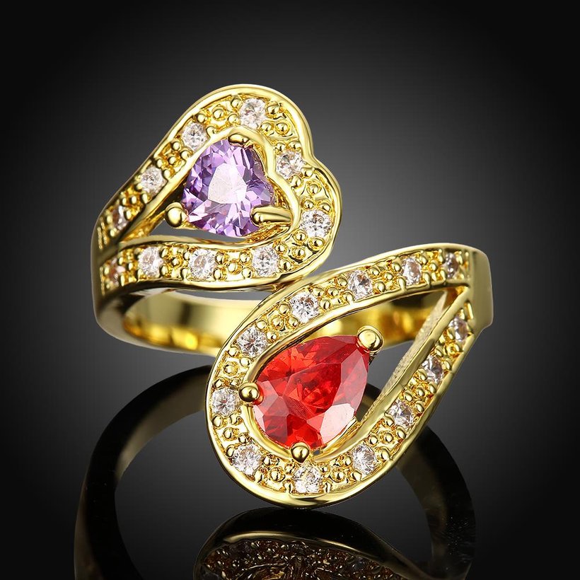 Wholesale Fashion Classic 24K Gold Heart shape Ring Big Red purple CZ Stone Exaggeration Party Rings Jewelry TGCZR167 1