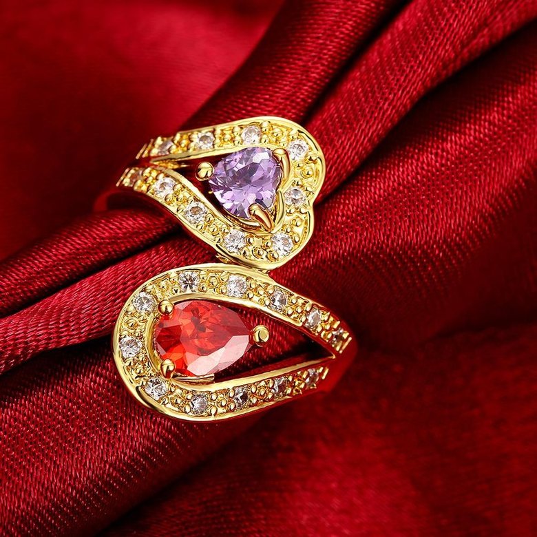 Wholesale Fashion Classic 24K Gold Heart shape Ring Big Red purple CZ Stone Exaggeration Party Rings Jewelry TGCZR167 2