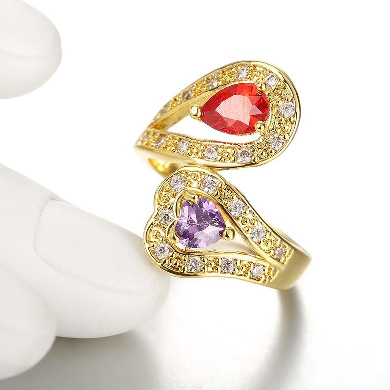 Wholesale Fashion Classic 24K Gold Heart shape Ring Big Red purple CZ Stone Exaggeration Party Rings Jewelry TGCZR167 3