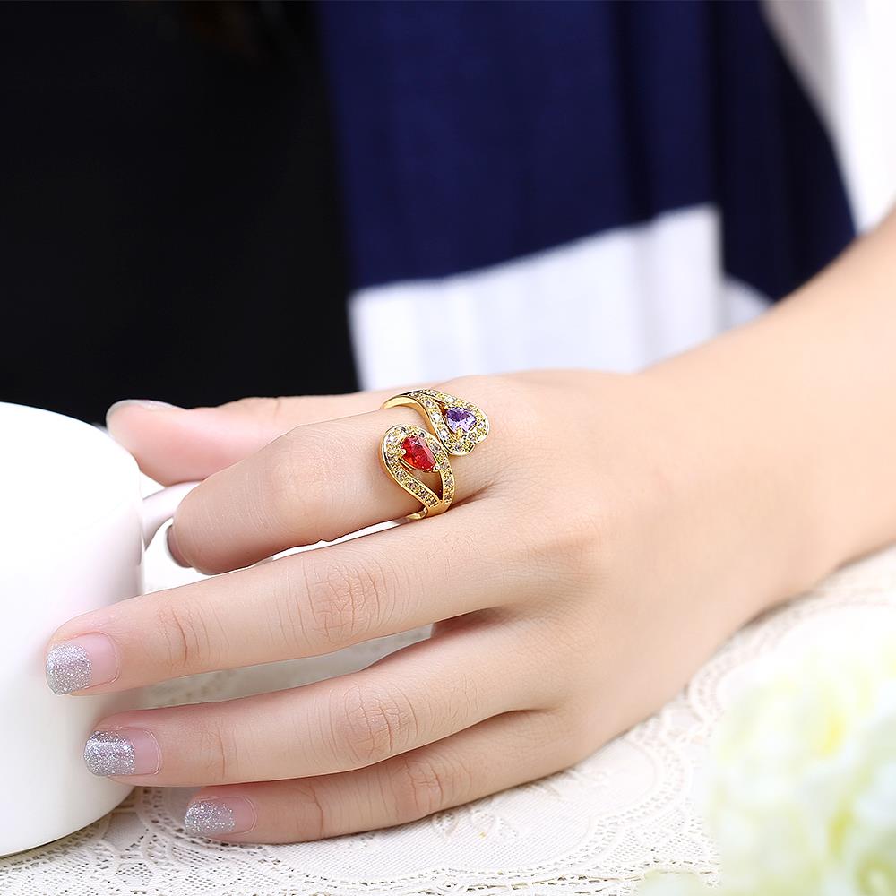 Wholesale Fashion Classic 24K Gold Heart shape Ring Big Red purple CZ Stone Exaggeration Party Rings Jewelry TGCZR167 4