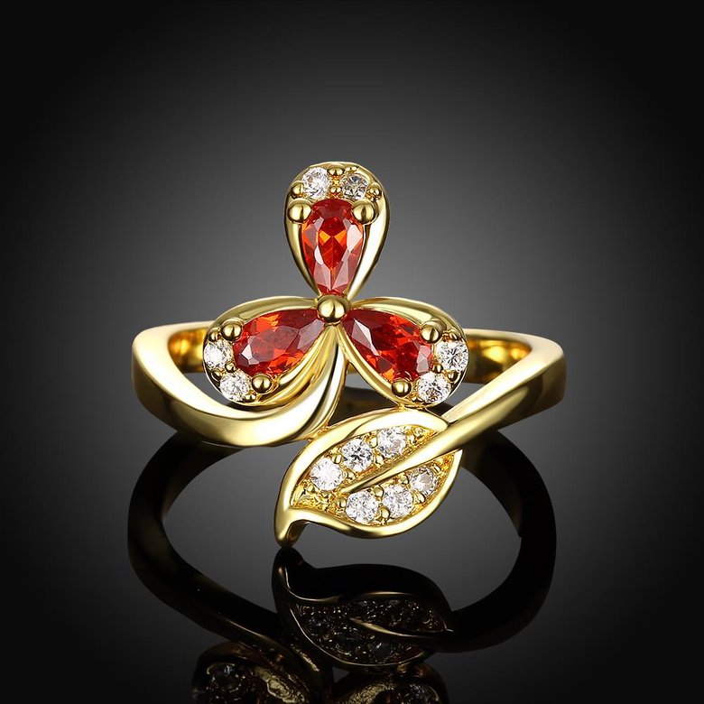 Wholesale Korean Fashion 24k gold plated Crystal zircon Ring Gold Color Flower Shape Elegant Vintage Rings For Women wedding party Jewelry TGCZR169 1