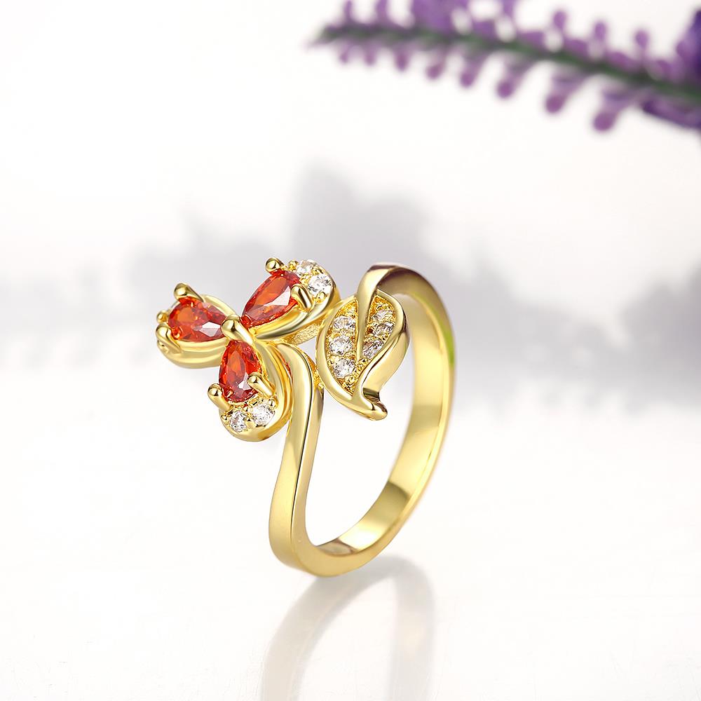 Wholesale Korean Fashion 24k gold plated Crystal zircon Ring Gold Color Flower Shape Elegant Vintage Rings For Women wedding party Jewelry TGCZR169 2