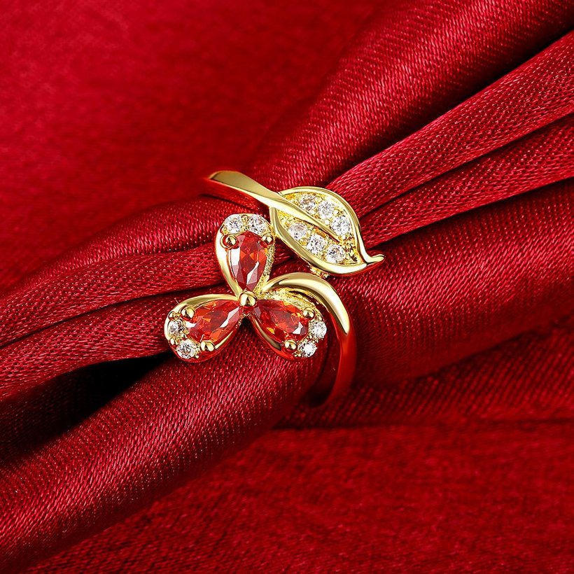Wholesale Korean Fashion 24k gold plated Crystal zircon Ring Gold Color Flower Shape Elegant Vintage Rings For Women wedding party Jewelry TGCZR169 3