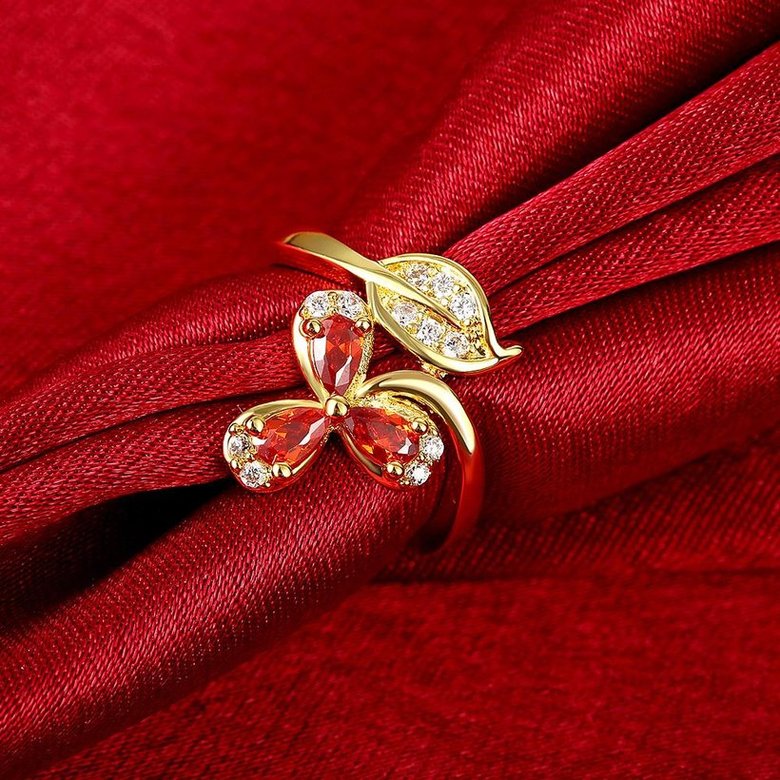 Wholesale Korean Fashion 24k gold plated Crystal zircon Ring Gold Color Flower Shape Elegant Vintage Rings For Women wedding party Jewelry TGCZR169 3