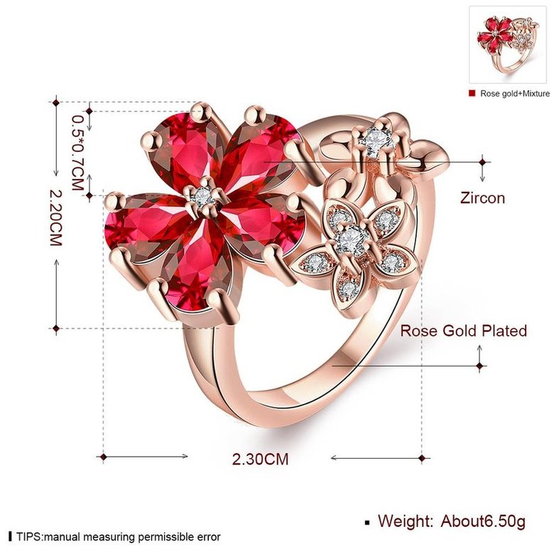 Wholesale Korean Fashion rose gold Crystal zircon Ring big red Flower Shape Elegant Vintage Rings For Women wedding party Jewelry TGCZR184 0
