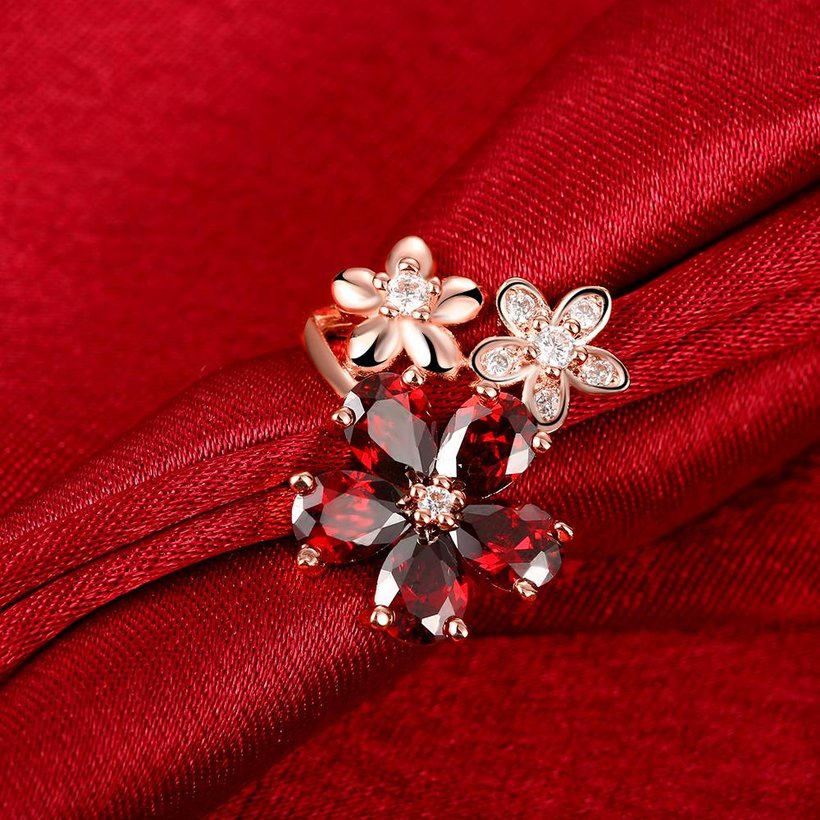 Wholesale Korean Fashion rose gold Crystal zircon Ring big red Flower Shape Elegant Vintage Rings For Women wedding party Jewelry TGCZR184 2