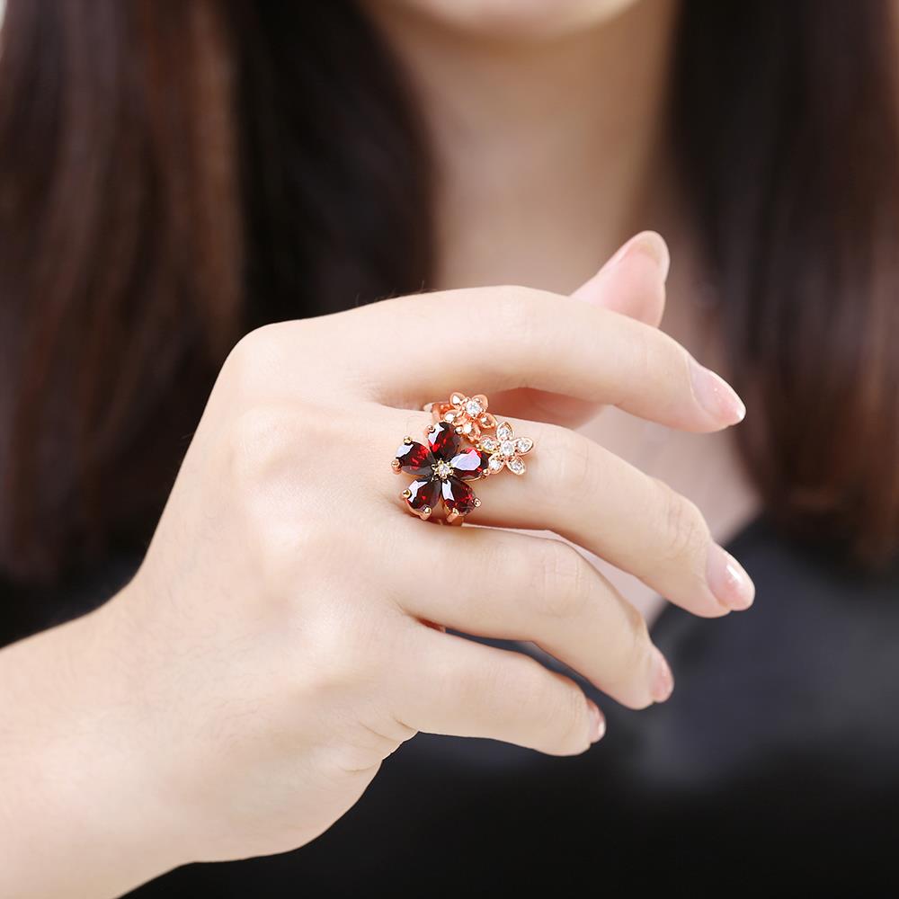 Wholesale Korean Fashion rose gold Crystal zircon Ring big red Flower Shape Elegant Vintage Rings For Women wedding party Jewelry TGCZR184 3