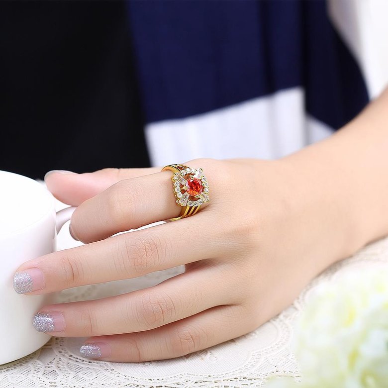 Wholesale Romantic 24K Gold Court style Ruby Luxurious red Classic Engagement Ring wedding party Ring For Women TGCZR187 4