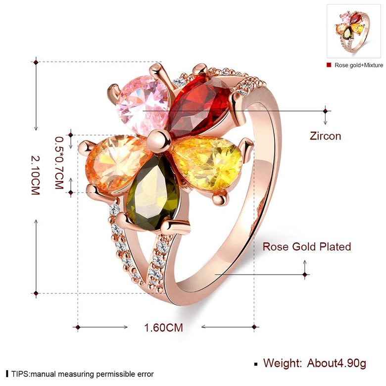 Wholesale Fashion Brand rose gold Luxury Five Colors AAA Cubic Zircon flower Shape Rings For Women Jewelry Wedding Party Gift TGCZR195 0
