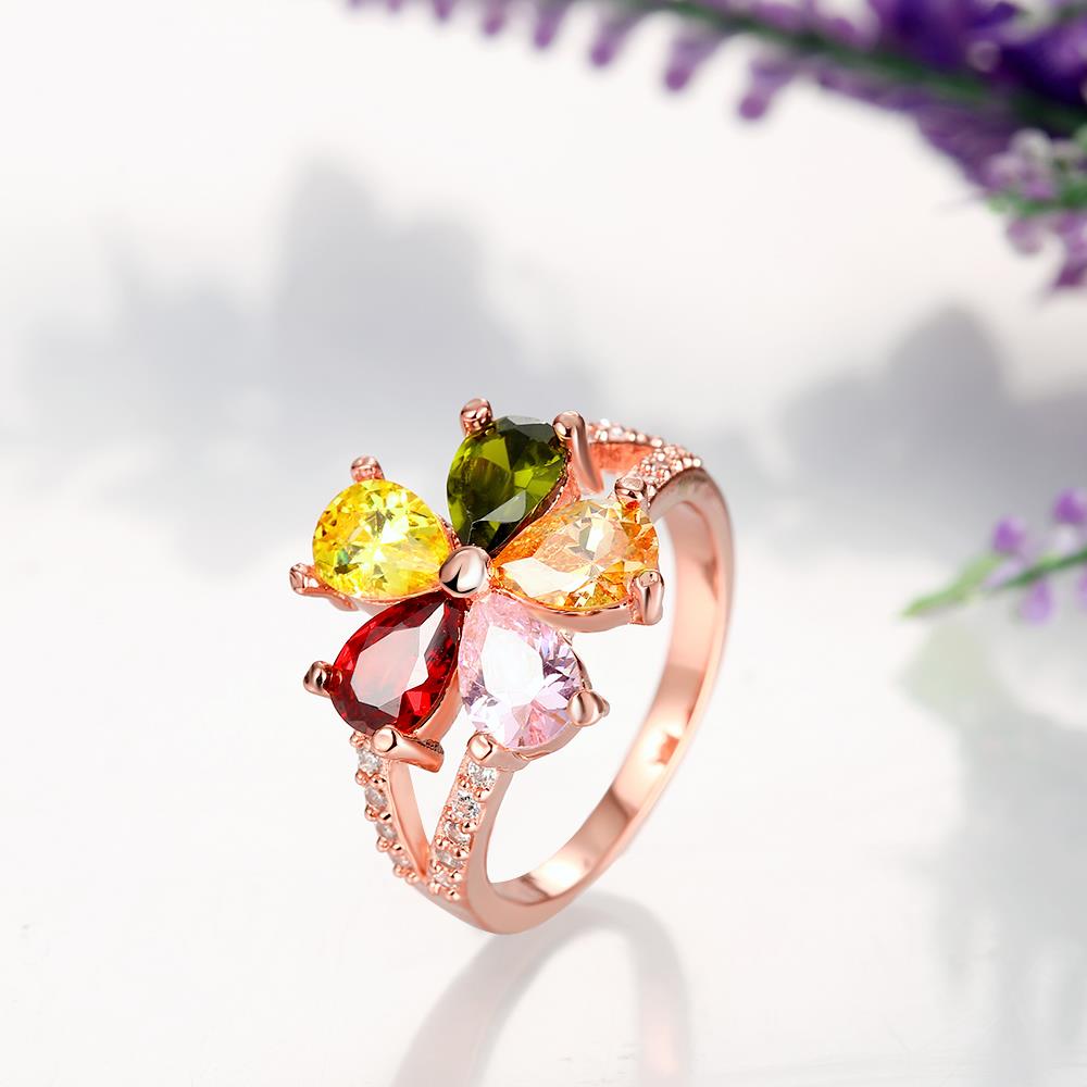 Wholesale Fashion Brand rose gold Luxury Five Colors AAA Cubic Zircon flower Shape Rings For Women Jewelry Wedding Party Gift TGCZR195 1