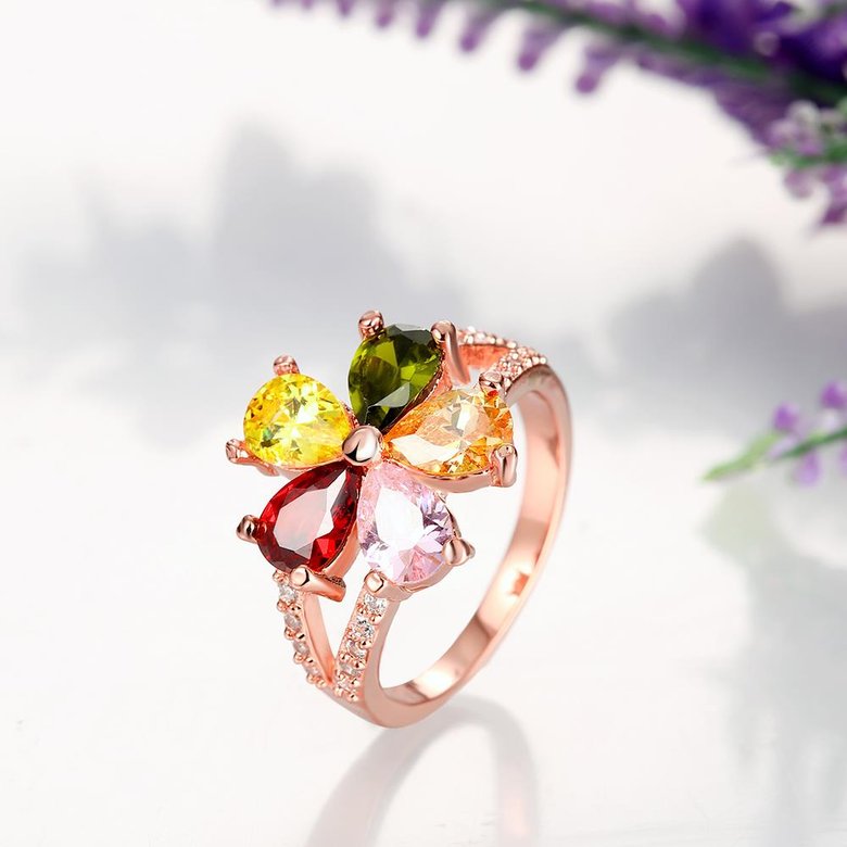 Wholesale Fashion Brand rose gold Luxury Five Colors AAA Cubic Zircon flower Shape Rings For Women Jewelry Wedding Party Gift TGCZR195 1