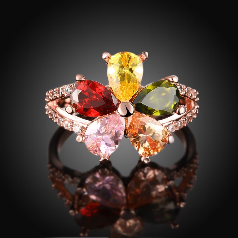 Wholesale Fashion Brand rose gold Luxury Five Colors AAA Cubic Zircon flower Shape Rings For Women Jewelry Wedding Party Gift TGCZR195 2