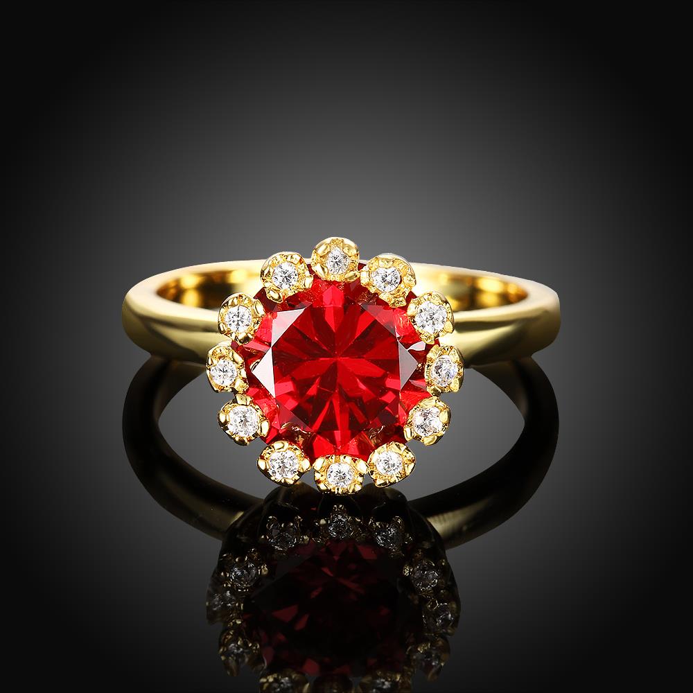 Wholesale Fashion jewelry from China Trendy red flower AAA+ Cubic zircon Ring  For Women Romantic Style 24 k Gold color Hot jewelry TGCZR223 0
