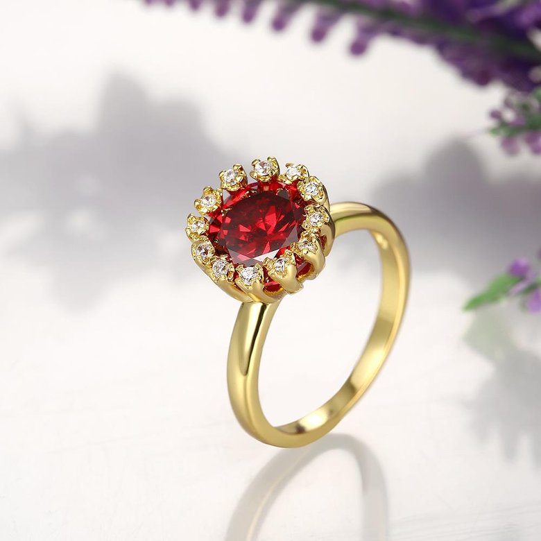 Wholesale Fashion jewelry from China Trendy red flower AAA+ Cubic zircon Ring  For Women Romantic Style 24 k Gold color Hot jewelry TGCZR223 1