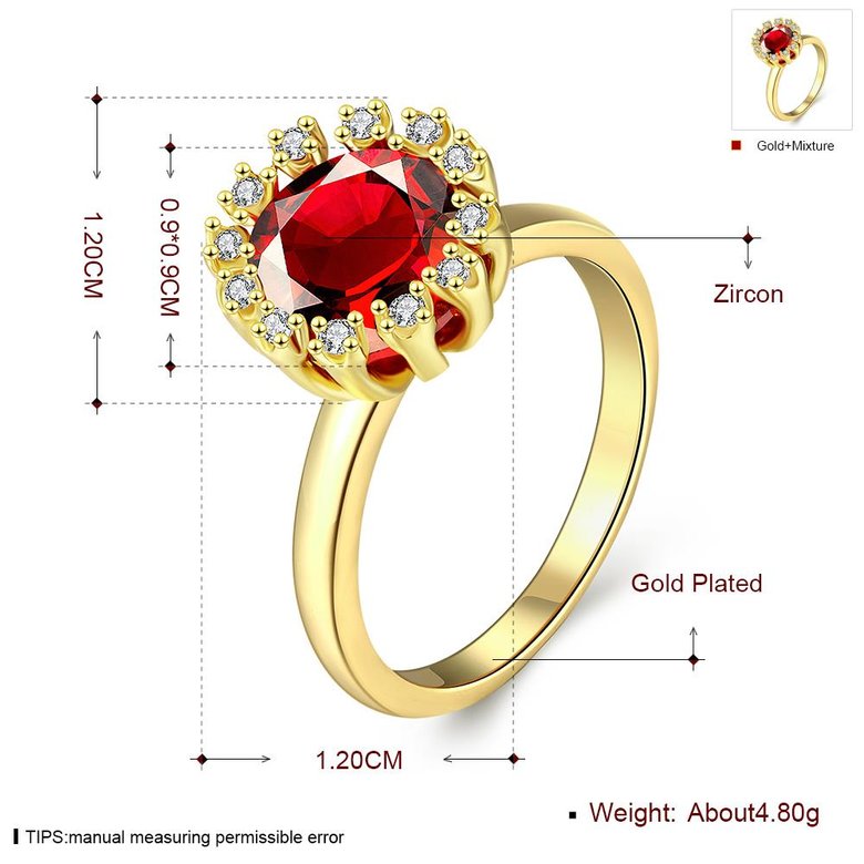 Wholesale Fashion jewelry from China Trendy red flower AAA+ Cubic zircon Ring  For Women Romantic Style 24 k Gold color Hot jewelry TGCZR223 2