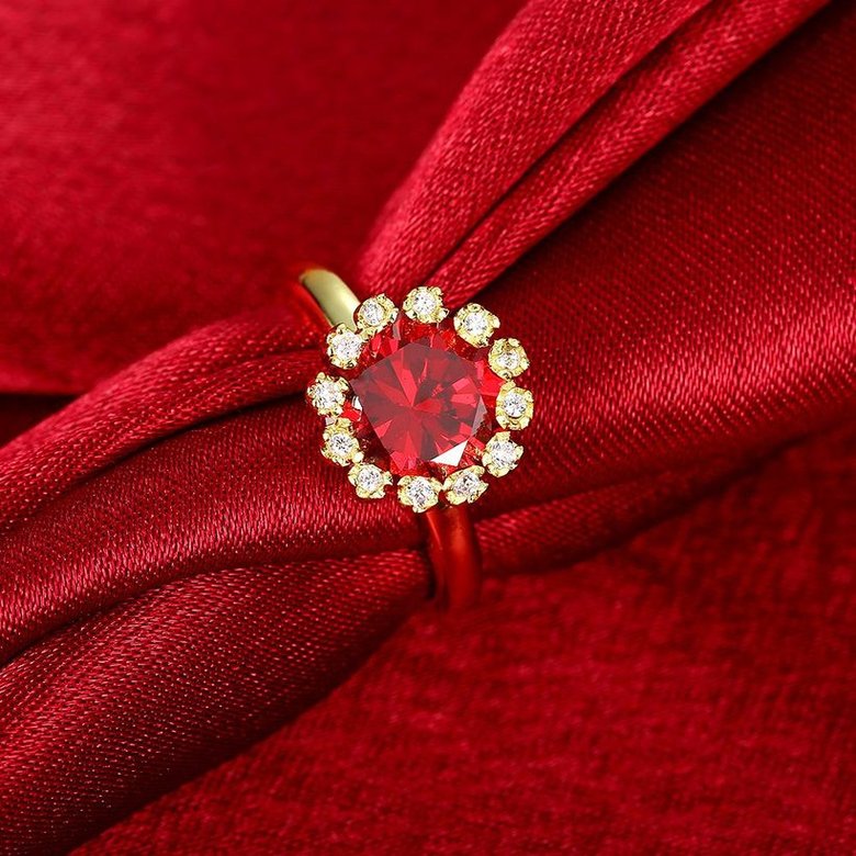 Wholesale Fashion jewelry from China Trendy red flower AAA+ Cubic zircon Ring  For Women Romantic Style 24 k Gold color Hot jewelry TGCZR223 3