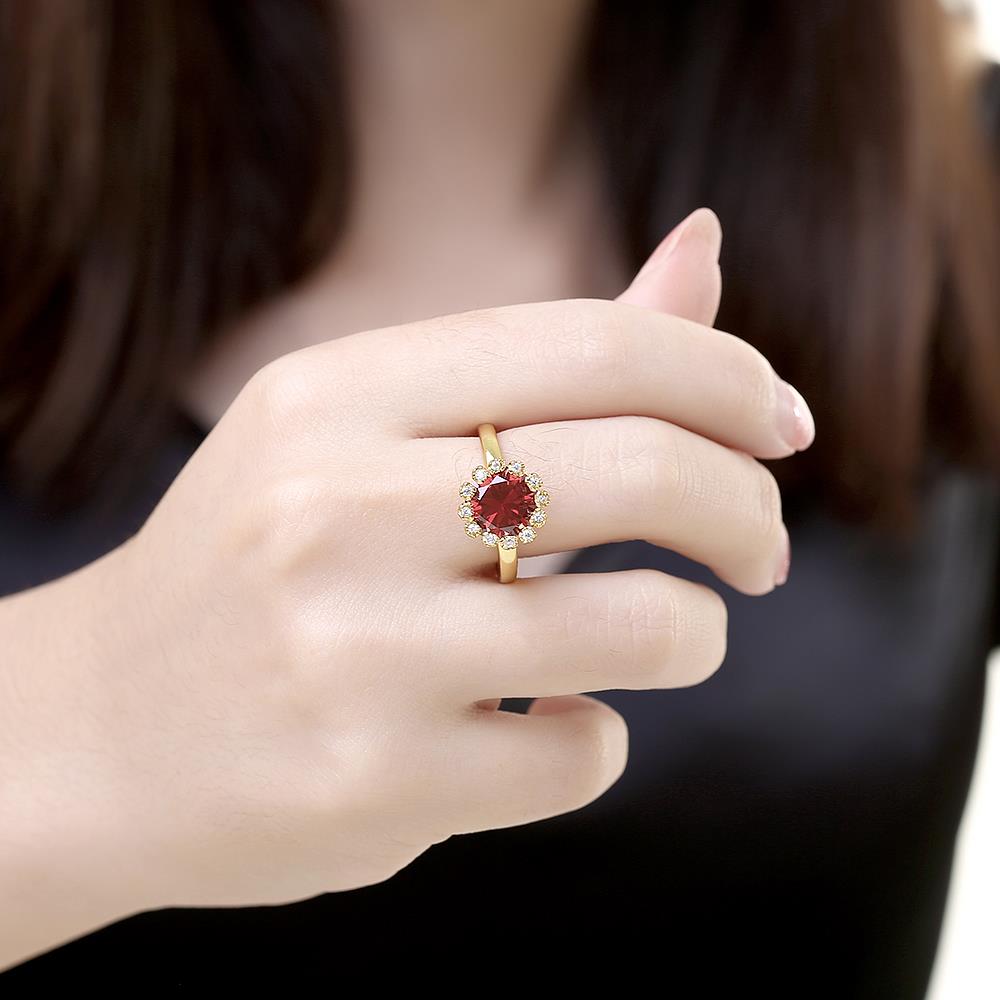 Wholesale Fashion jewelry from China Trendy red flower AAA+ Cubic zircon Ring  For Women Romantic Style 24 k Gold color Hot jewelry TGCZR223 4