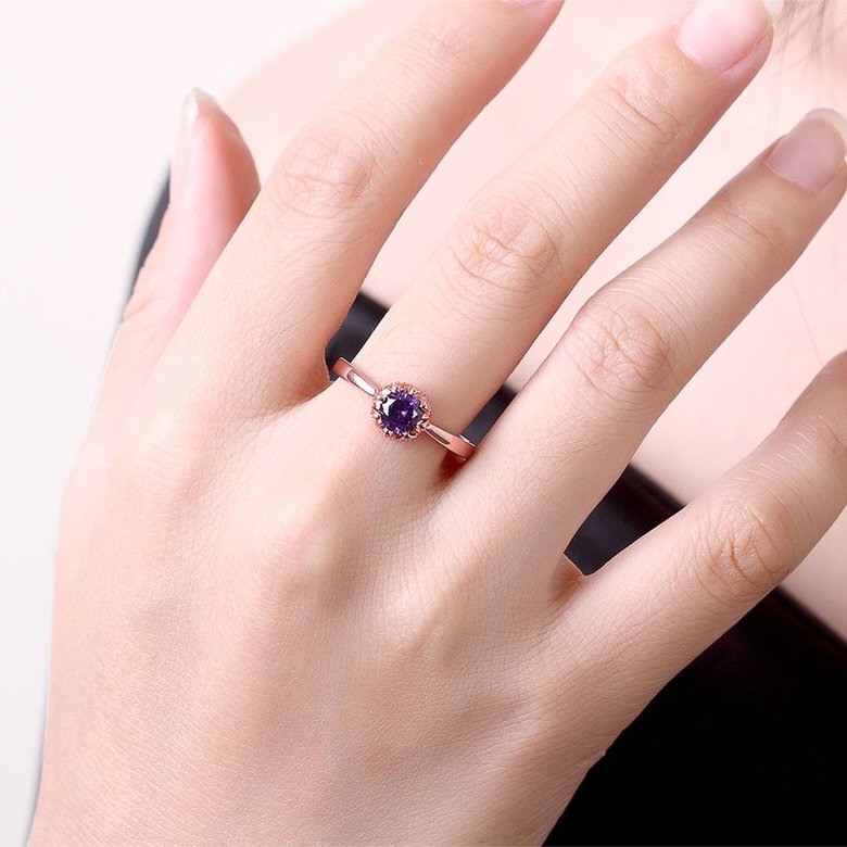 Wholesale Fashion Romantic Rose Gold Plated  purple CZ Ring nobility Luxury Ladies Party engagement jewelry Best Mother's Gift TGCZR292 3