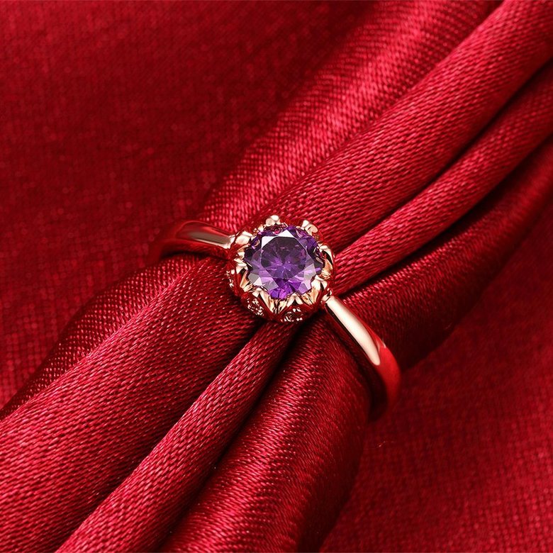 Wholesale Fashion Romantic Rose Gold Plated  purple CZ Ring nobility Luxury Ladies Party engagement jewelry Best Mother's Gift TGCZR292 4